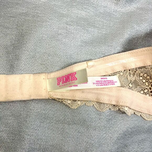 Victoria's Secret PINK Bra Woman's 34C Strapless Satin and Lace Pink - Picture 5 of 7